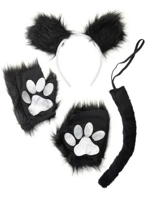 Fluffy Black Cat Kids 3 Piece Accessory Set