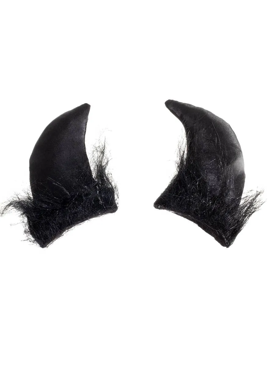 Fluffy Black Satin Clip In Devil Horns Costume Accessory