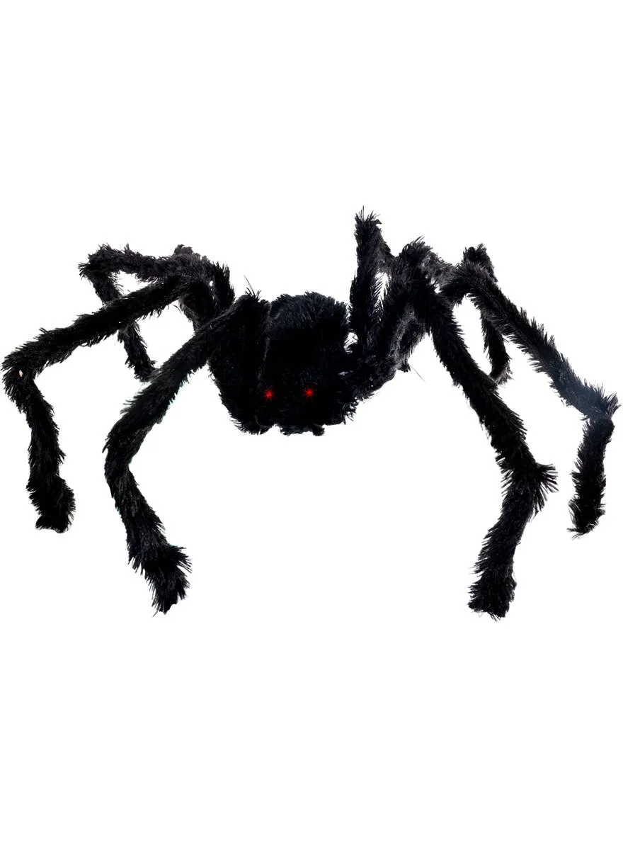 Fluffy Black Spider with Light Up Eyes Halloween Decoration
