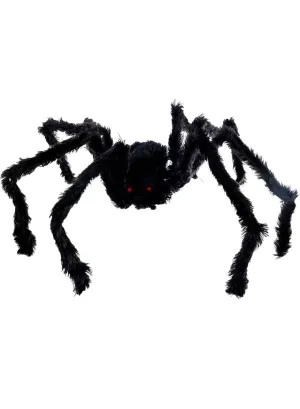 Fluffy Black Spider with Light Up Eyes Halloween Decoration