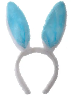 Fluffy Blue and White Bunny Costume Ears