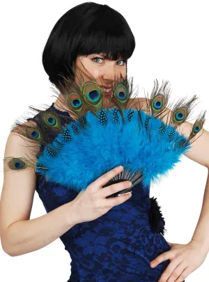 Fluffy Blue Peacock Feather Costume Fan