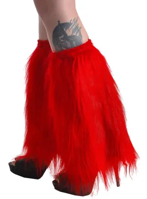 Fluffy Bright Red Leg Warmers Costume Accessory