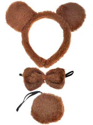Fluffy Brown Teddy Bear Kids 3 Piece Costume Kit