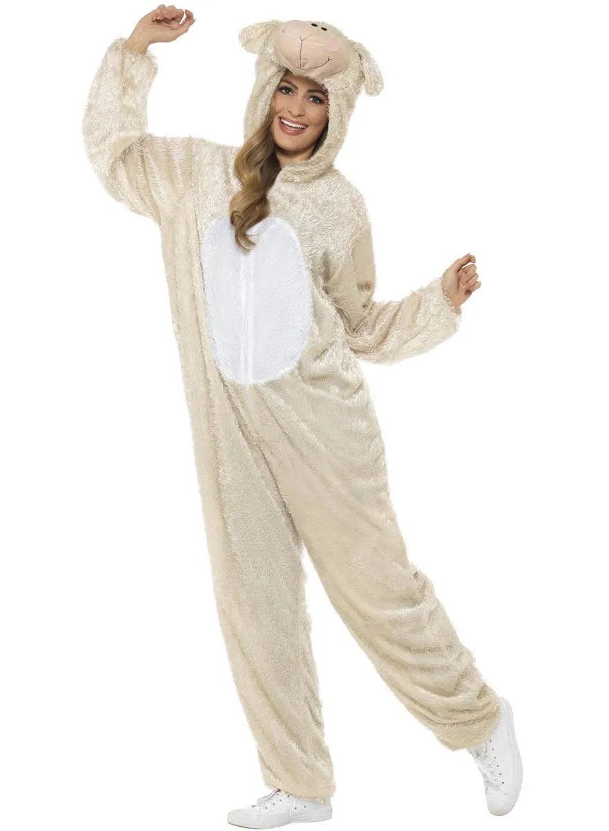 Fluffy Cream Lamb Womens Onesie Costume