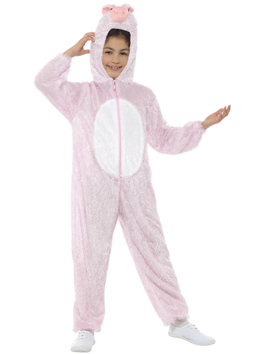 Fluffy Pink Pig Kids Animal Onesie Book Week Costume