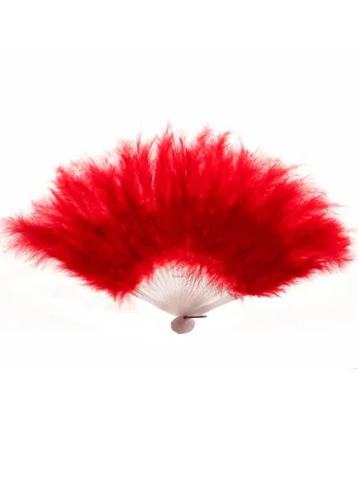 Fluffy Red Feather Hand Held Costume Fan
