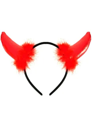Fluffy Red Metallic Devil Horns Halloween Headband