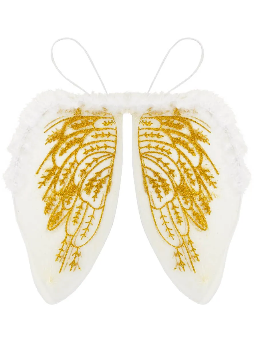 Fluffy White and Gold Glitter Angel Costume Wings