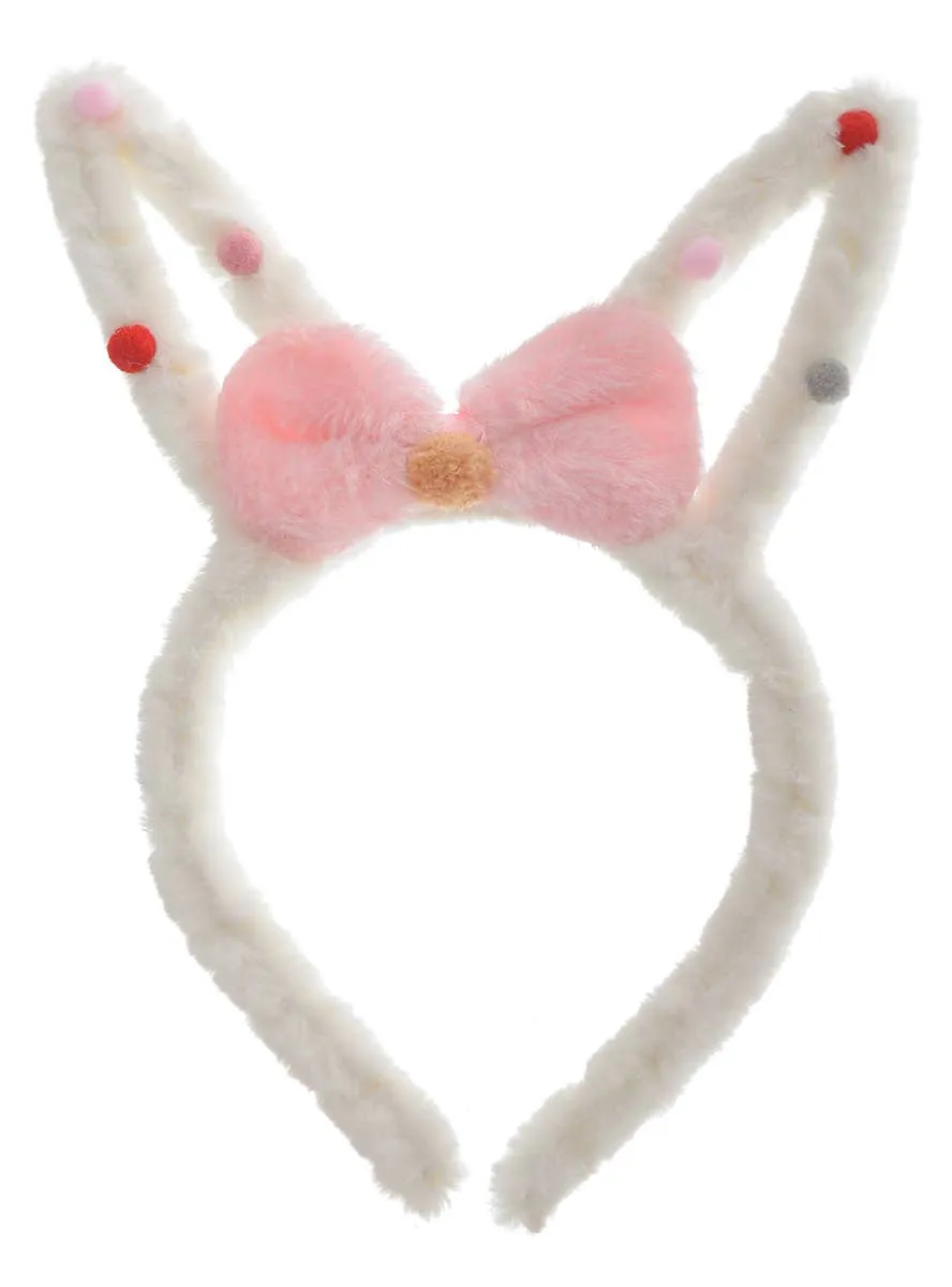 Fluffy White Bunny Costume Ears with Pink Bow