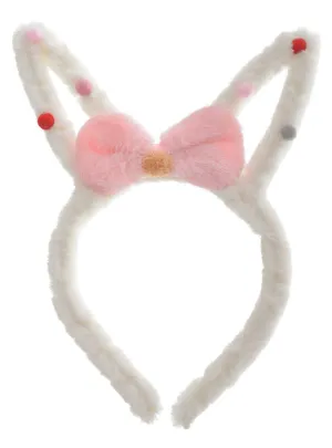 Fluffy White Bunny Costume Ears with Pink Bow