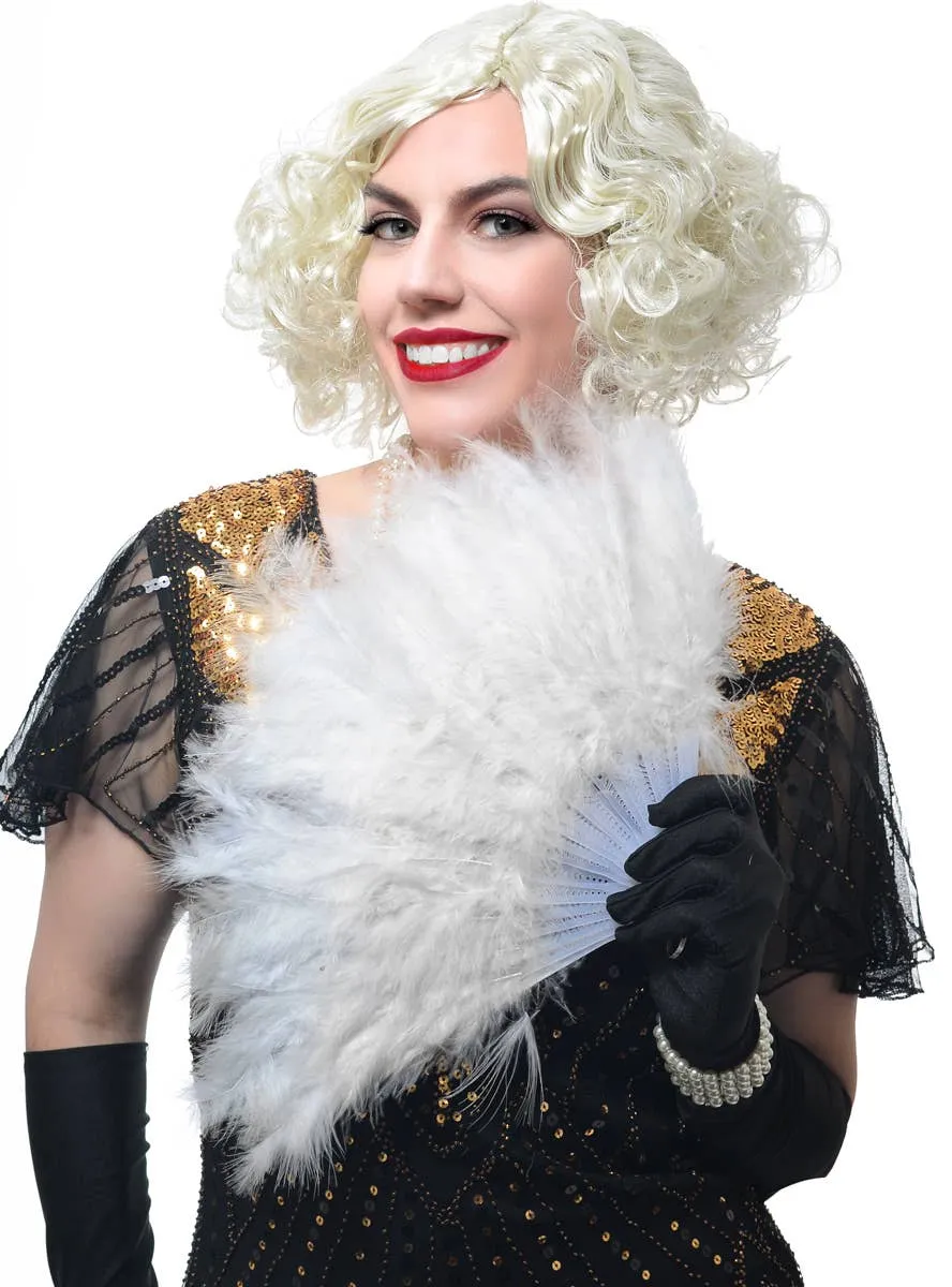 Fluffy White Feather Hand Held Costume Fan