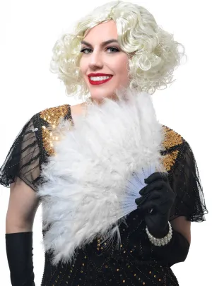 Fluffy White Feather Hand Held Costume Fan