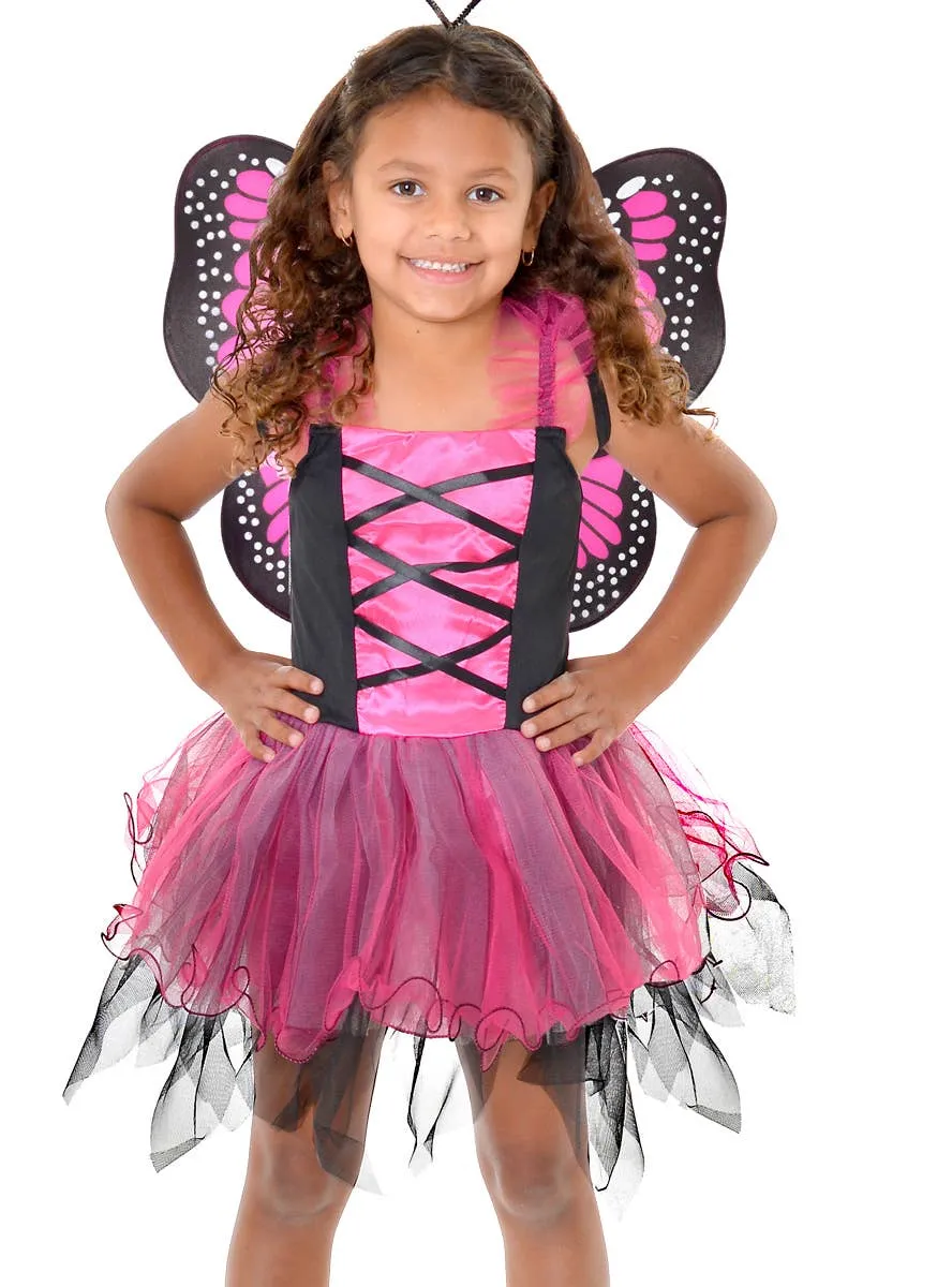 Fluttery Butterfly Girls Pink and Black Dress Up Costume
