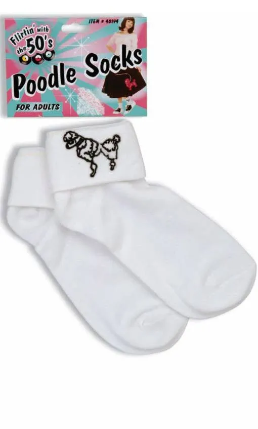 Fold Down 1950s Womens Poodle White Socks