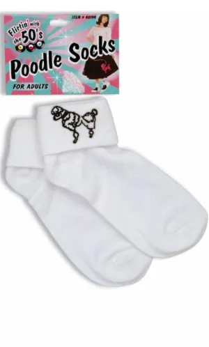 Fold Down 1950s Womens Poodle White Socks