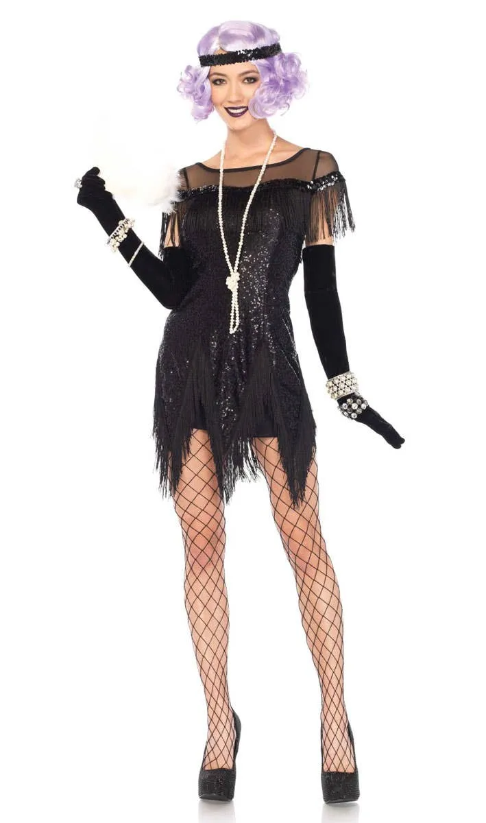 Foxtrot Flirt Womens Black Sequin 1920s Costume