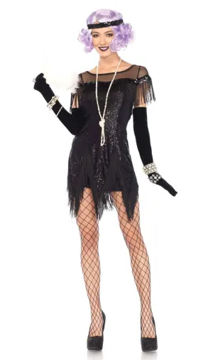 Foxtrot Flirt Womens Black Sequin 1920s Costume
