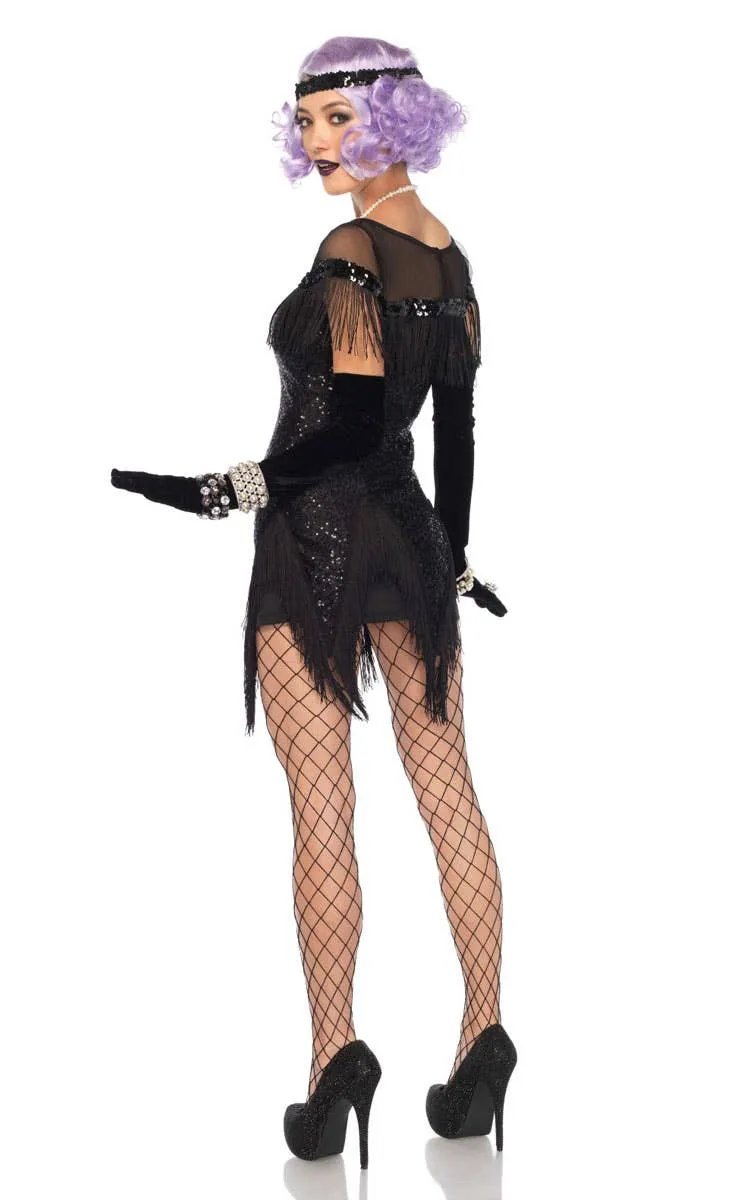 Foxtrot Flirt Womens Black Sequin 1920s Costume