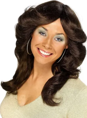 Foxy Womens 1970s Long Brown Flick Costume Wig