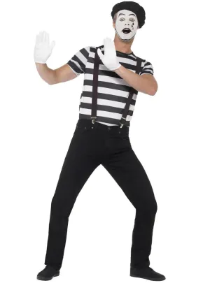 French Mime Artist Mens Fancy Dress Costume