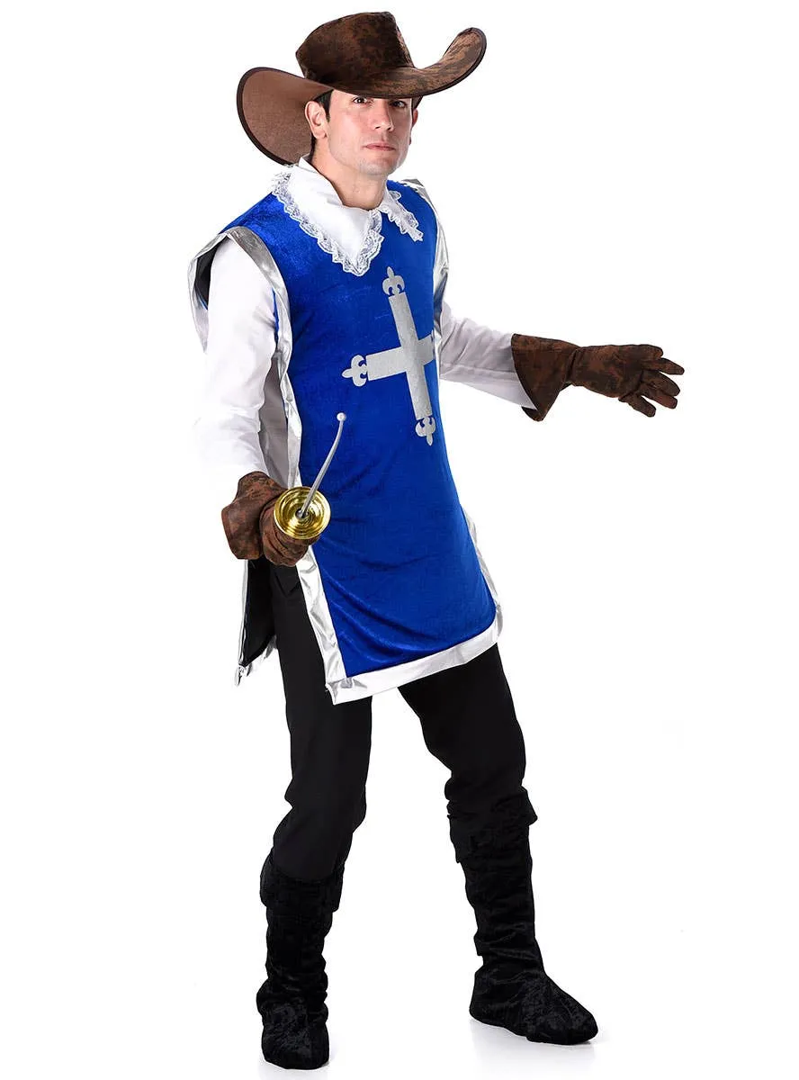 French Musketeer Mens Blue Fancy Dress Costume