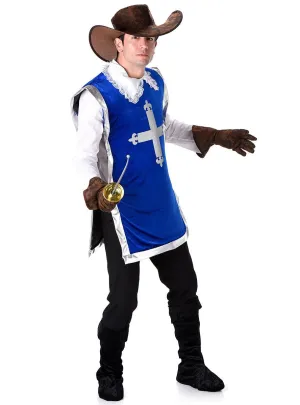 French Musketeer Mens Blue Fancy Dress Costume