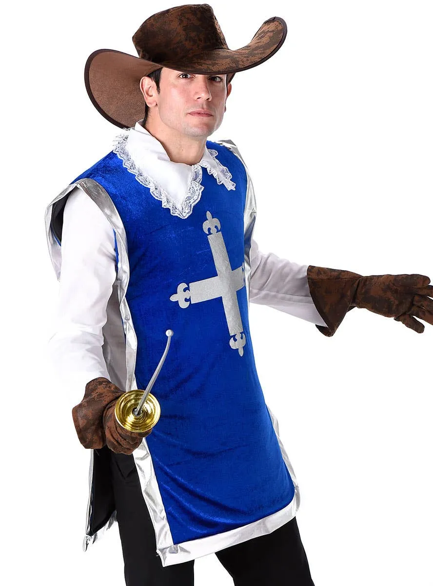 French Musketeer Mens Blue Fancy Dress Costume