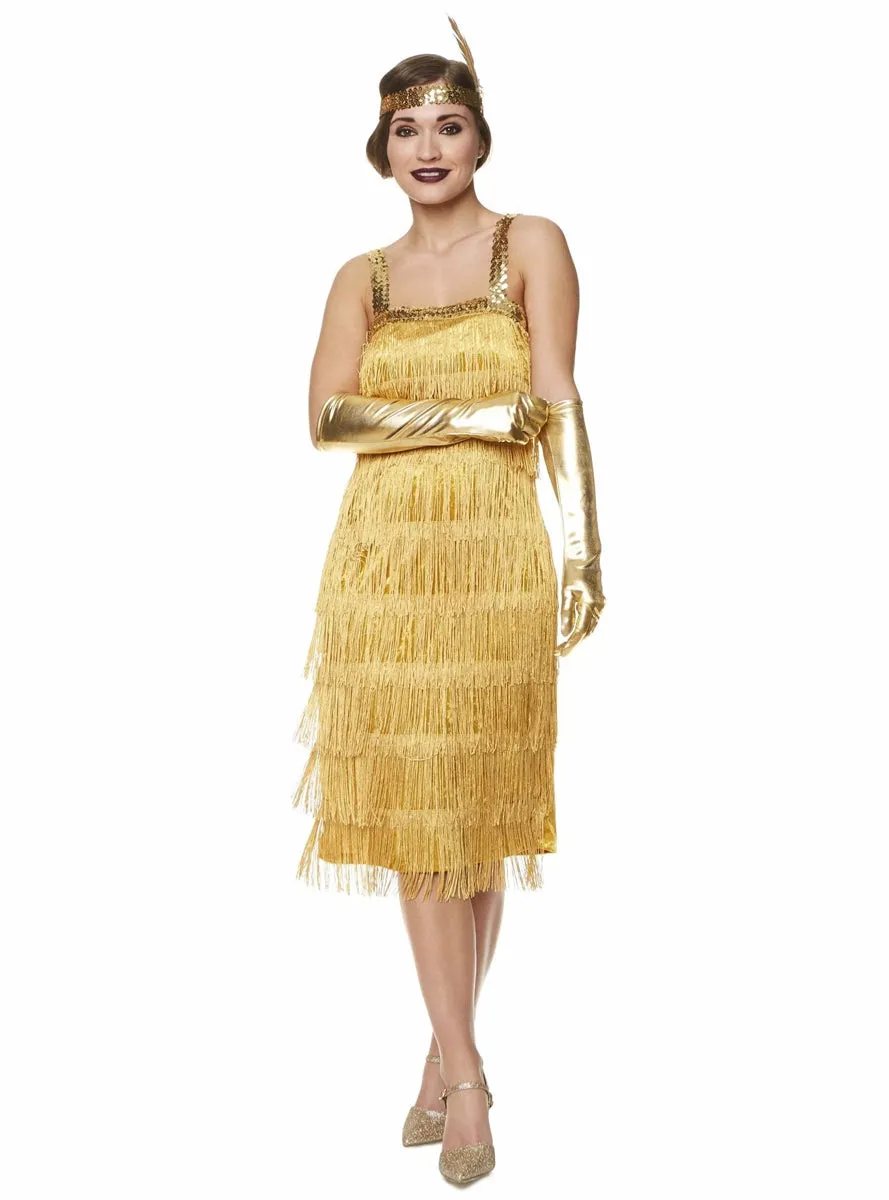 Fringed 1920s Womens Gold Flapper Costume