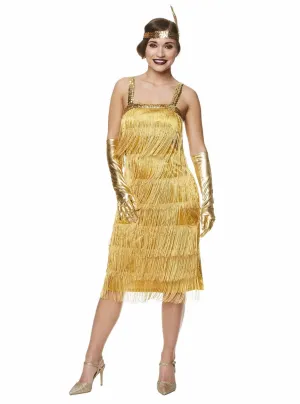 Fringed 1920s Womens Gold Flapper Costume