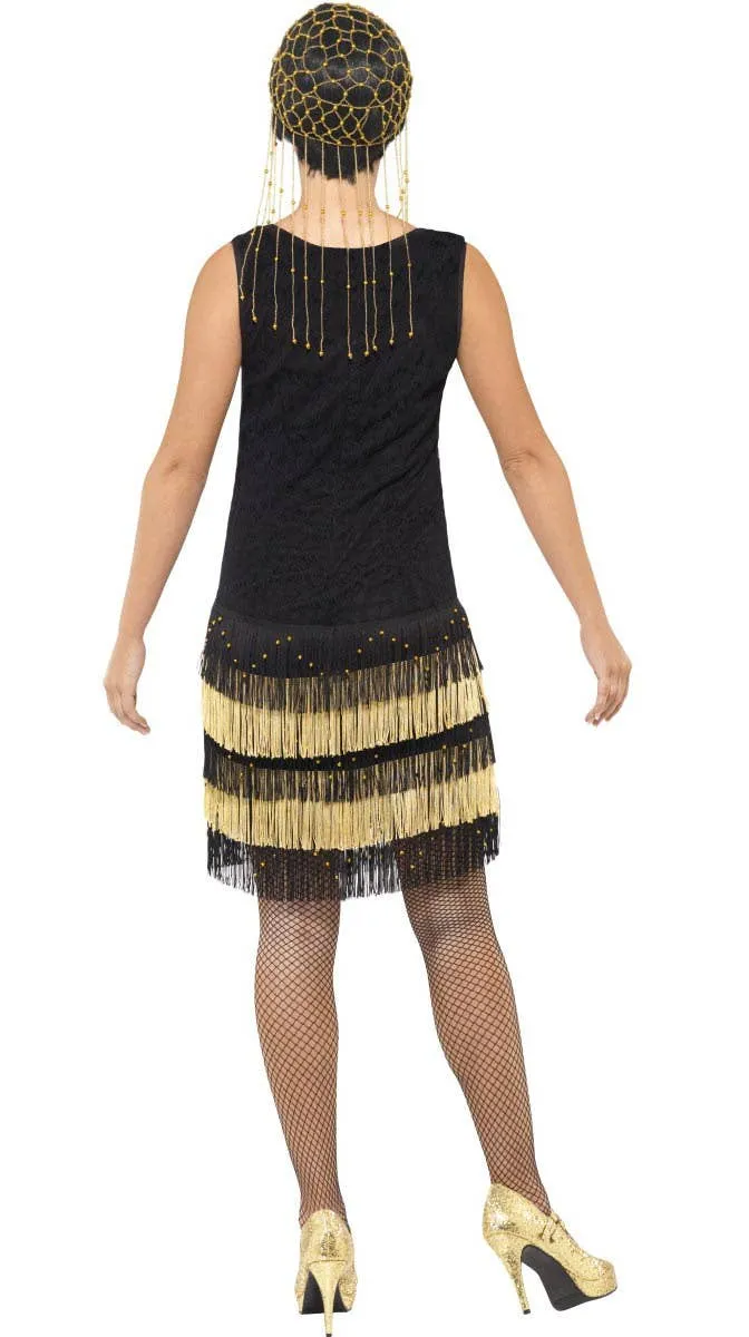Fringed Black and Gold Womens 1920s Flapper Costume