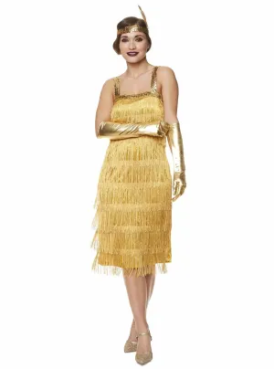 Fringed Plus Size 1920s Womens Gold Flapper Costume