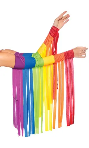 Fringed Rainbow Mardi Gras Arm Covers