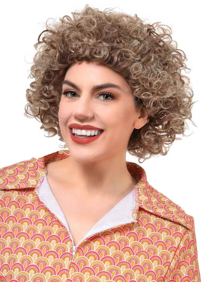 Frosted Blonde and Brown 1970s Adults Afro Costume Wig