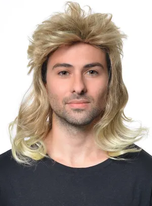 Frosted Blonde Mid-Length Mens Mullet Costume Wig