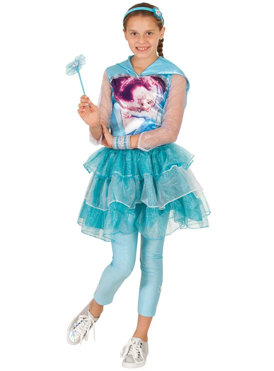 Frozen Queen Elsa Girls Blue Glitter Footless Tights