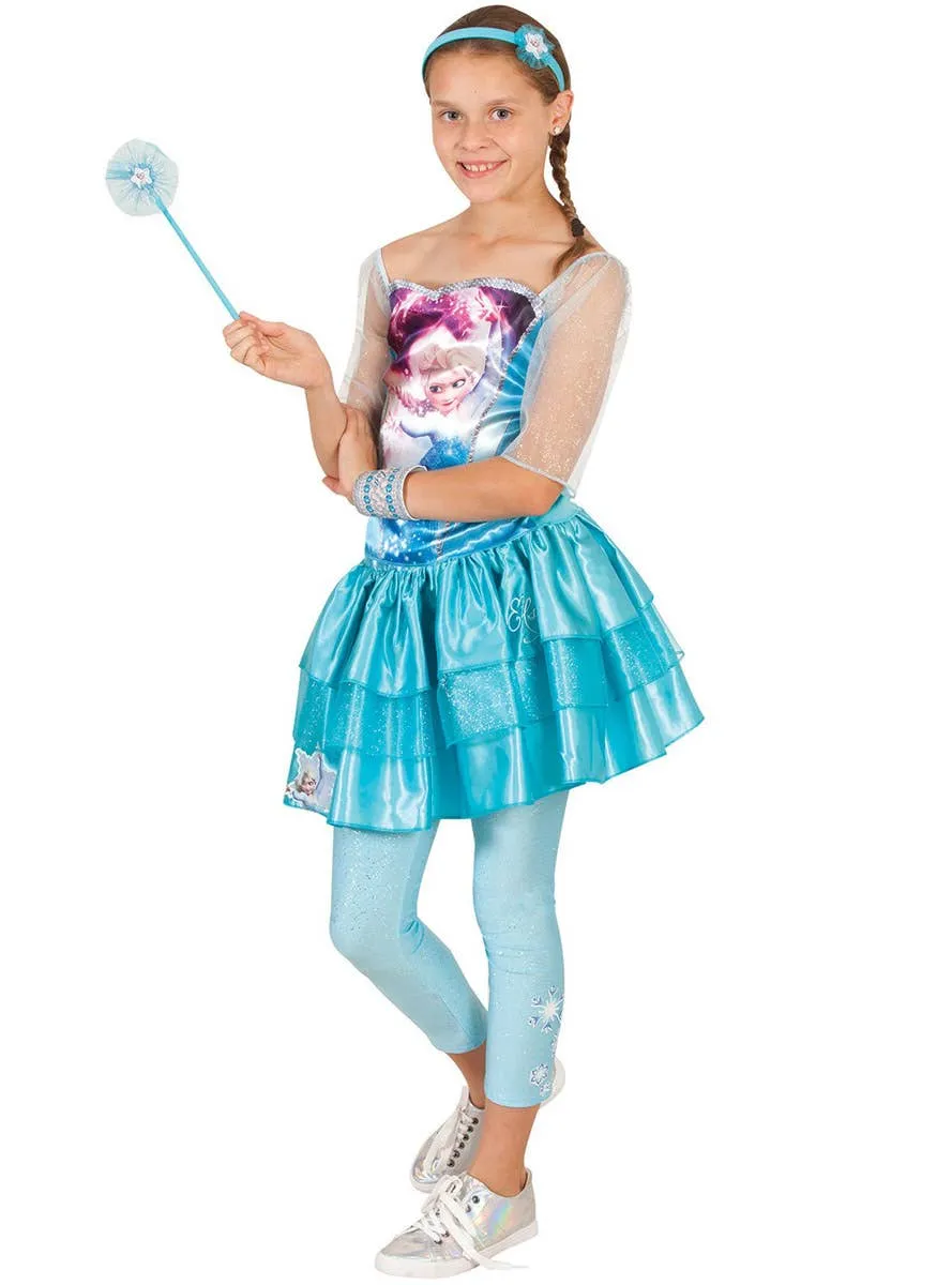 Frozen Queen Elsa Girls Blue Glitter Footless Tights