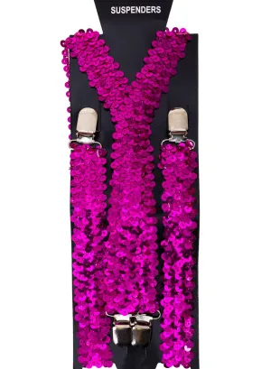 Fuchsia Pink Sequinned Adjustable Costume Braces