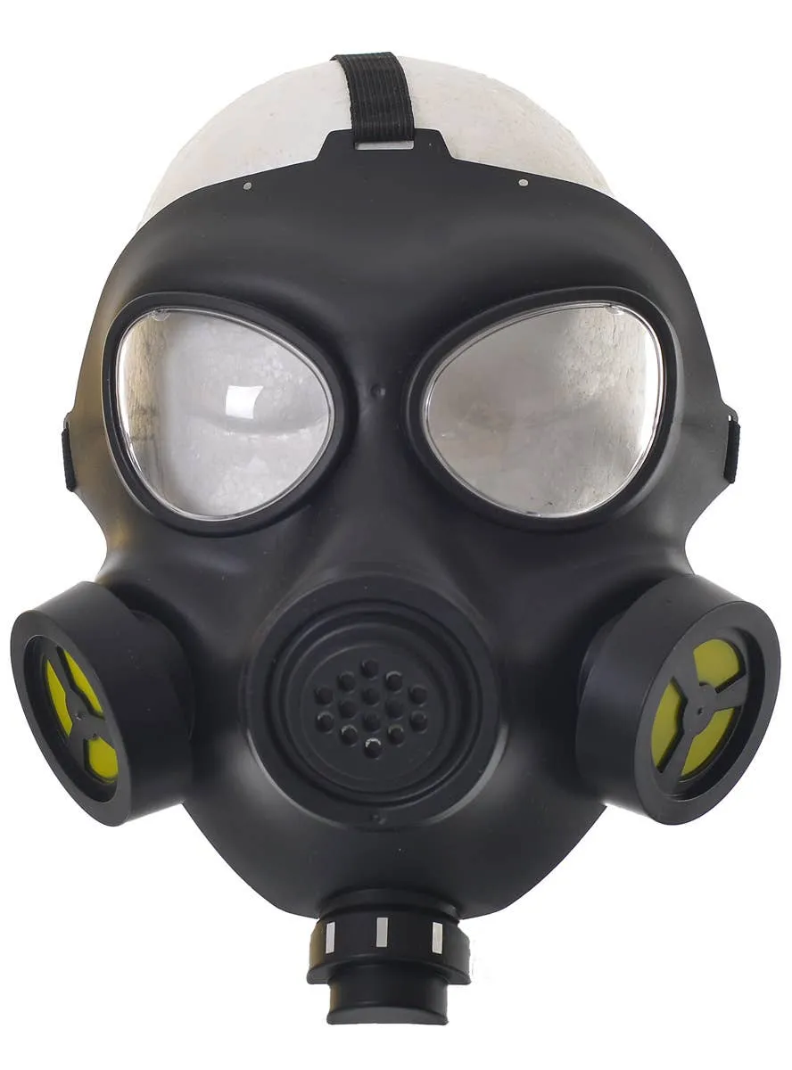Full Face Black and Yellow Gas Mask Costume Accessory