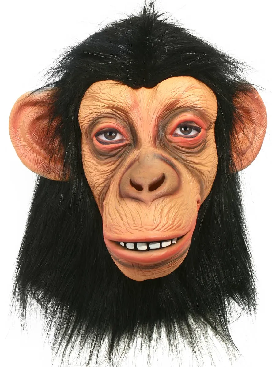 Full Face Hairy Black Latex Chimpanzee Costume Mask