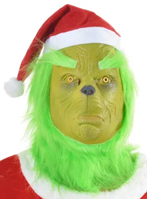 Full Head Green Latex Christmas Mask with Santa Hat