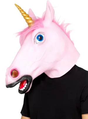 Full Head Pink Latex Mystical Unicorn Costume Mask