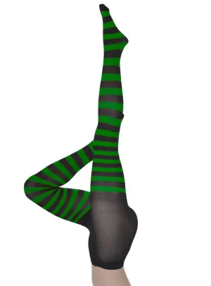 Full Length Black and Green Striped Womens Stockings