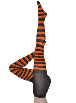 Full Length Black and Orange Striped Womens Stockings
