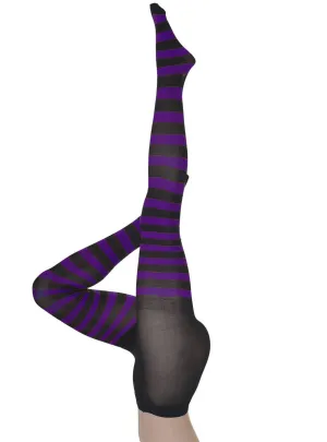 Full Length Black and Purple Striped Womens Stockings