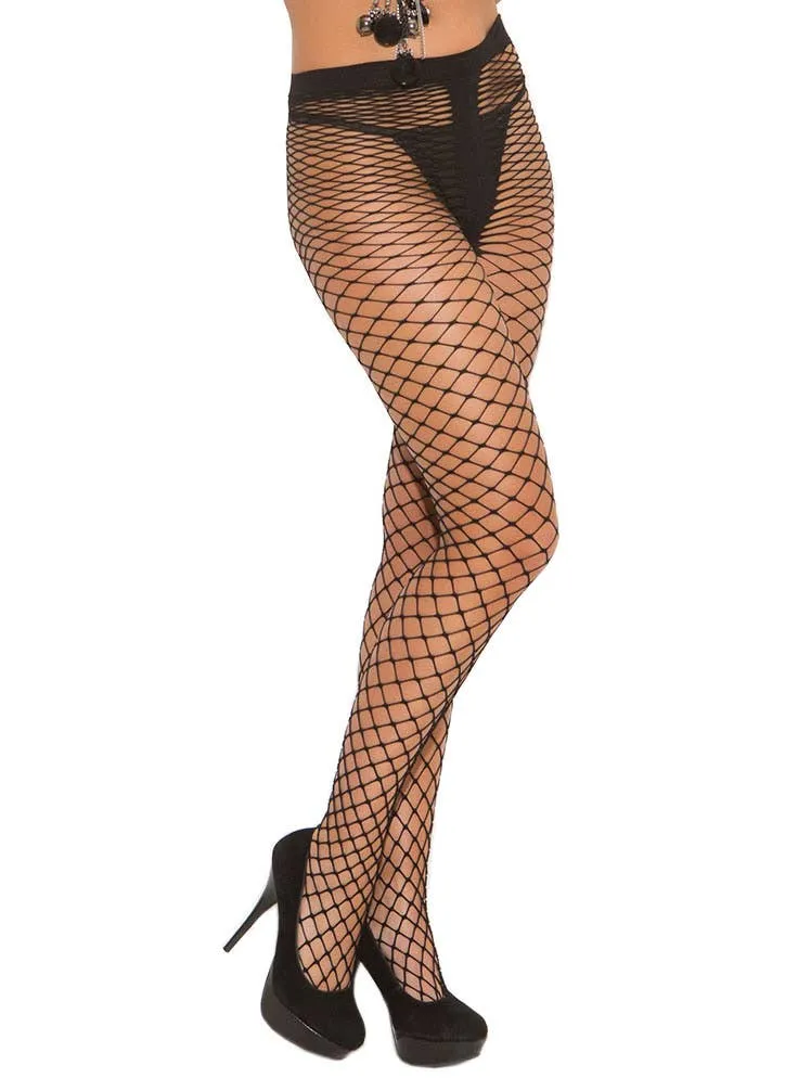 Full Length Black Diamond Fishnet Womens Pantyhose