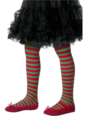Full Length Girls Striped Red and Green Stockings