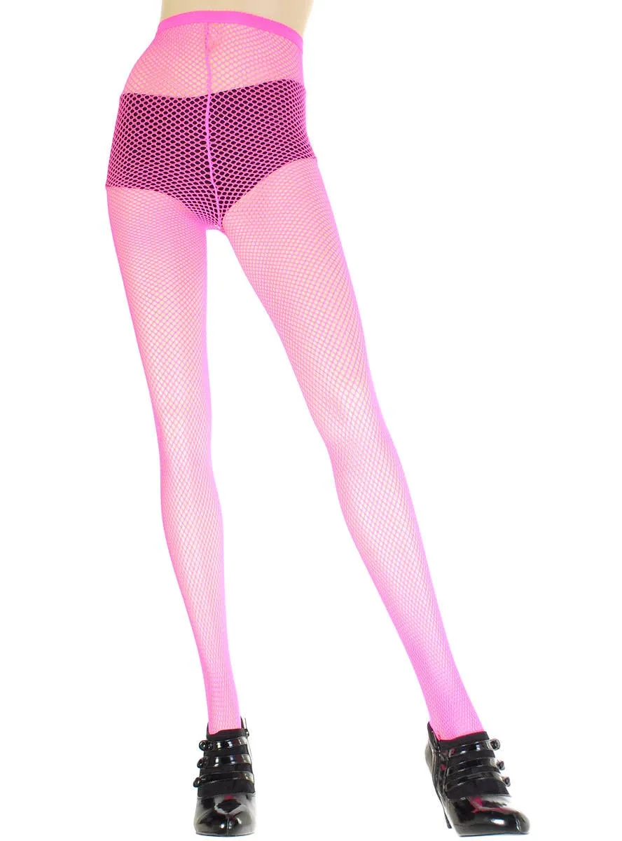Full Length Neon Pink Womens Fishnet Pantyhose