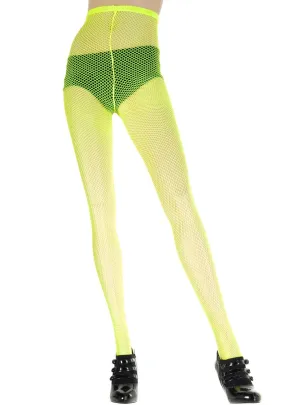 Full Length Neon Yellow Womens Fishnet Pantyhose