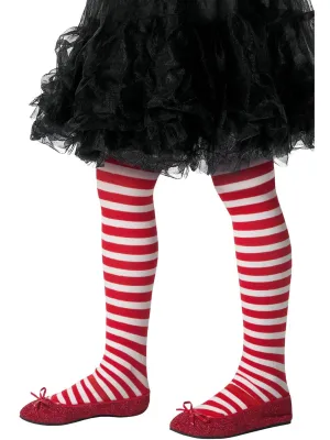 Full Length Red and White Striped Girls Stockings